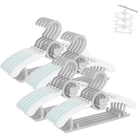 20 ausziehbare Kinderkleiderbügel mit niedlichen Bärenhaken, multifunktionale Kunststoffkleiderbügel für Kinder (29–37 cm) mit Antirutschstreifen – stapelbare Babygarderobe, grau und weiß (1/5)