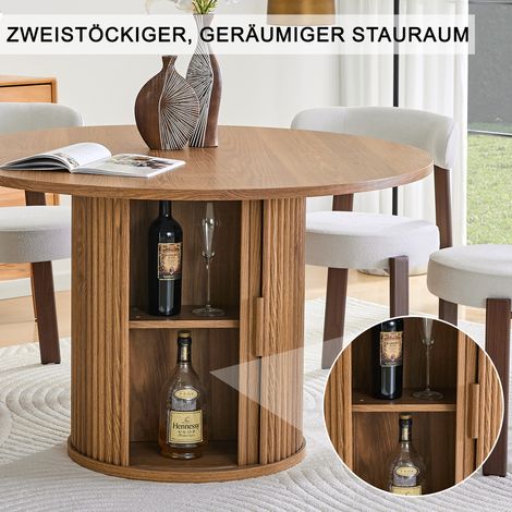 Table ronde 120cm pour 4 à 6 personnes, plateau bois, design campagne moderne, idéale pour cuisine ou salle à manger, piètement stable et style chaleureux (1/5)