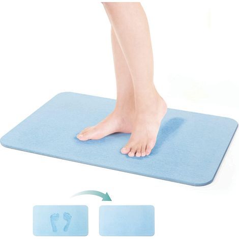 Diatomaceous Earth Non-Slip Bath Mat, 60x39x0.9cm, Maximum Absorbency, Quick Drying Shower Mat, Blue