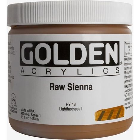 Peinture Acrylique - GOLDEN - Raw Sienna - 473ml - Marron - Haute Résistance à la Lumière