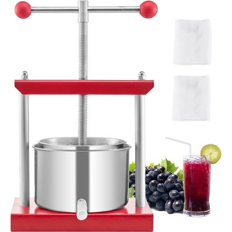 Pressoir à Fruits Manuel Capacité 3 L, Presse à Vin avec 2 Barils en Acier Inoxydable, avec Poignée en T, Nettoyage Facile, Presse à Jus, Raisin, Cidre de Pomme pour la Cuisine et la Maison (1/5)