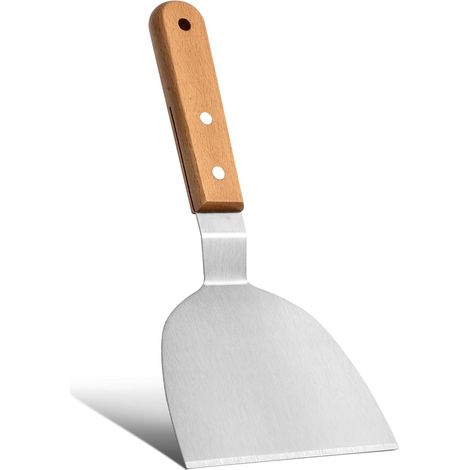 Spatule Inox - 1 Pièce - Acier Et Bois - Résistance Chaleur - Cuisine Et Barbecue - 26 x 10 cm (1/5)