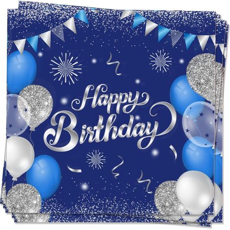 Serviettes d'anniversaire Bleu Argenté 20 pièces 16.5cm Carré Déco de Fête pour enfants & enfants