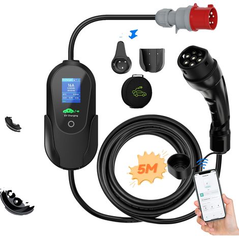 Cargador portátil para vehículos eléctricos, corriente ajustable, función de control remoto, 5 m (1/2)