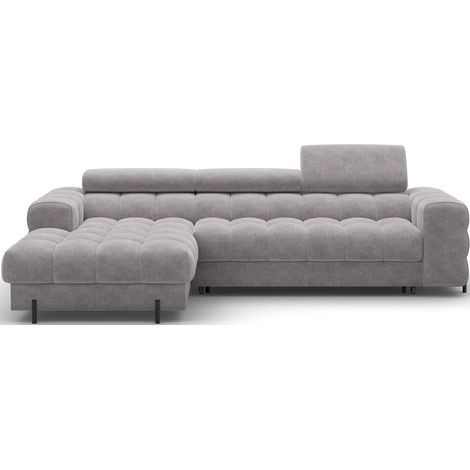 Canapé d’angle convertible velours appuis-tête réglables KATE – Coffre et pieds métal noir angle gauche-Marron clair-angle gauche (1/5)