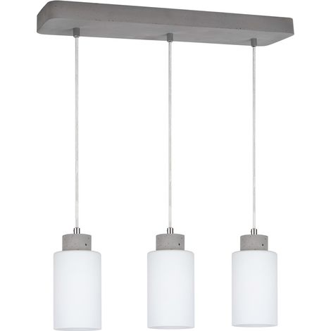 Suspension en Béton Gris & verre Blanc Design Cylindrique Plaque 3 Ampoules alignées KARLA (1/2)