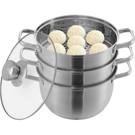 Casseruola a 3 livelli in acciaio inox - Con inserto per la cottura a vapore - 1,2 L - Pentola per zuppa - Vaporiera per verdure - Multifunzionale - Cucina, Ristorante (1/5)