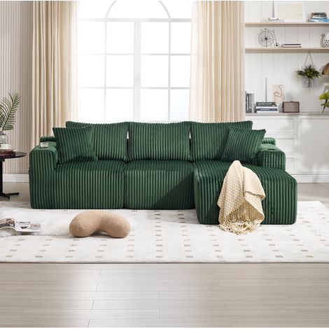 Divano modulare 257x160x62 cm in tessuto verde con tasche laterali per piccoli spazi – MEUBLIV (1/5)
