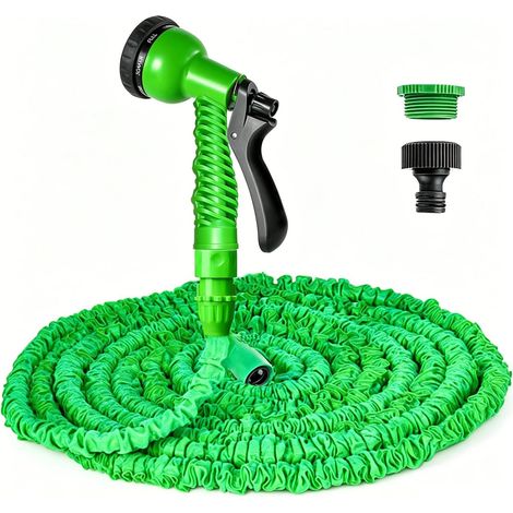 Tuyau d'arrosage extensible de 7,5m, tuyau arrosage flexible de 7,5 m avec buse de pulvérisation à 8 motifs tuyaux d'arrosage rétractable (7,5 m, vert) (1/5)
