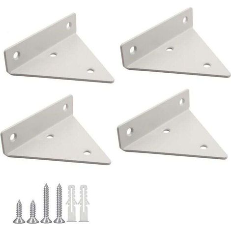 Supports pour tablettes flottantes en métal triangulaire, 4 pièces, équerre d'étagère murale dissimulée avec vis, blanc, pour déco salon, chambre, salle de bain (1/4)