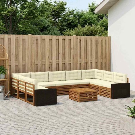 vidaXL Outdoor-Sofagarnitur 10 pcs Natur und Creme Massivholz Akazie (1/5)