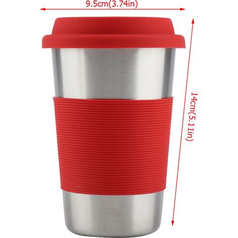 Gobelet isotherme en acier inoxydable de 500 ml avec couvercle et housse en silicone (rouge) (1/5)