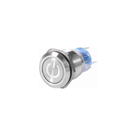 Interruptor pulsador impermeable de 19 mm, 12 V/24 V, de acero inoxidable con autobloqueo y LED blanco.