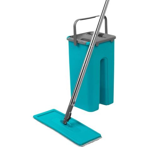 Mop and Bucket Set, Antibacterial Wringer, Integrated Scraper, Flat Head, For Laminate Tiles (1/5)