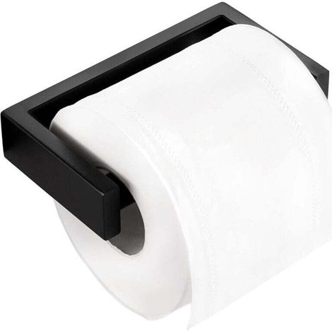 Porte papier toilette noir, porte papier toilette salle de bain, ressort inox, finition police gravée, tenture murale (1/4)