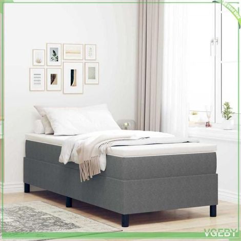 Lit Box Spring - FAF7291712456251 - Velours côtelé gris clair/blanc - Matelas mousse polyester - Cadre bois 193x90x60 cm (1/5)