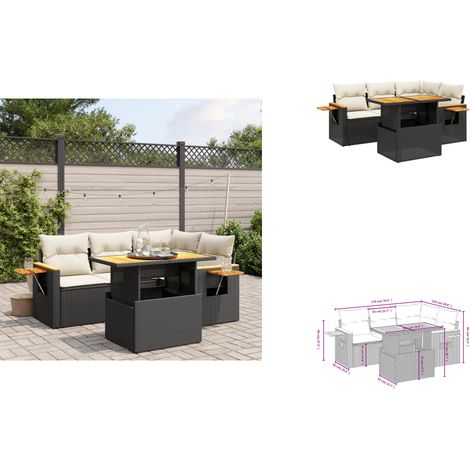 5-tlg. Garten-Sofagarnitur mit Kissen Schwarz Poly Rattan - Gartenmöbel Set - PE-Rattan Möbel - Outdoor Lounge - Garten Sofa - Balkon Möbel (1/3)