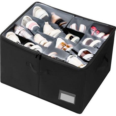 Boîte de rangement à chaussures pliable avec séparateur ajustable, en tissu Oxford, 16 compartiments, grise, pour armoire, 53 x 42 x 33 cm, noire, Oxford + PP (1/5)