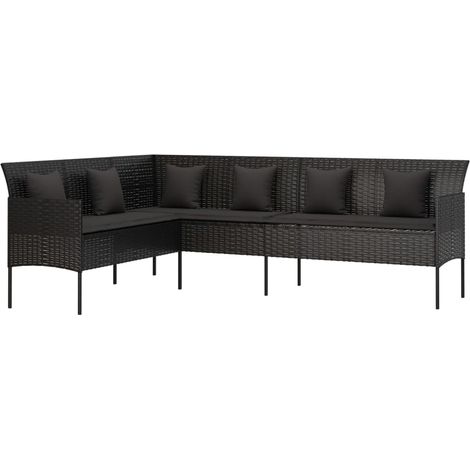 Maison Exclusive - Divano da Giardino a L con Cuscini Nero in Polyrattan