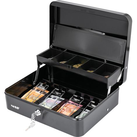 HMF 15230-02 Geldkassette abschließbar mit Münzkasten, 30 x 24 x 9,5 cm, schwarz (1/5)