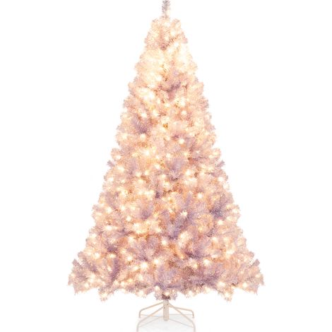 225 cm Arbre de Noël Pré-éclairé, Sapin Artificiel avec 1300 Pointes de Branches, 550 lumières LED Blanc Chaud, 8 Modes, Socle Métallique (1/2)