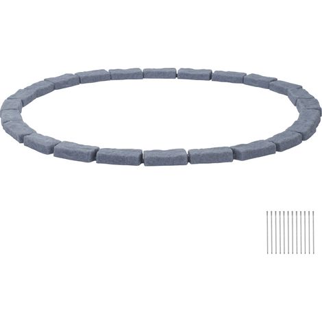 Mophorn Bordure de Jardin Imitation Pierre 4,7 m - Bordure Parterre en Plastique pour Pelouse, Ensemble de 4 Sections avec 6 Briques par Section (1180x95x57 mm), 12 Piquets et 1 Embout, Gris Grès (1/5)
