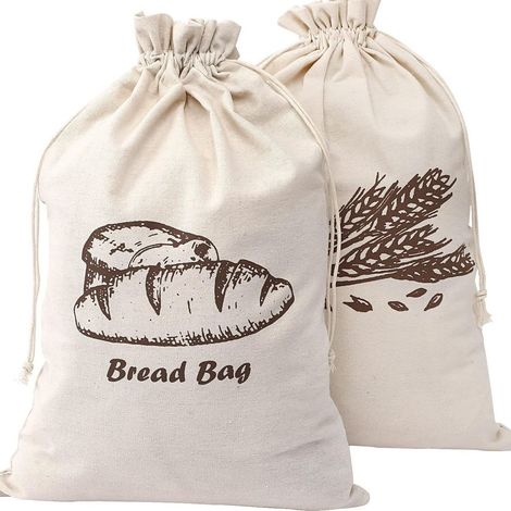 2 sacs à pain faits maison - Sacs à pain - Sacs à pain pour pain maison - Sacs à pain réutilisables - 45 x 30 cm - Coton - Beige (1/5)