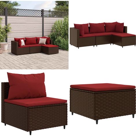 4-tlg. Garten-Lounge-Set mit Kissen Braun Poly Rattan - Garten Lounge Set - PE-Rattan Möbel - Outdoor Möbel - Gartenmöbel - Loungesessel - Home & Living (1/5)