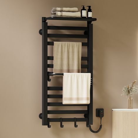 EMKE Radiateur sèche-serviettes électrique, 100 x 50 cm Chauffage à température constante intelligente,Avec tablette pratique, 280 W Noir (1/5)