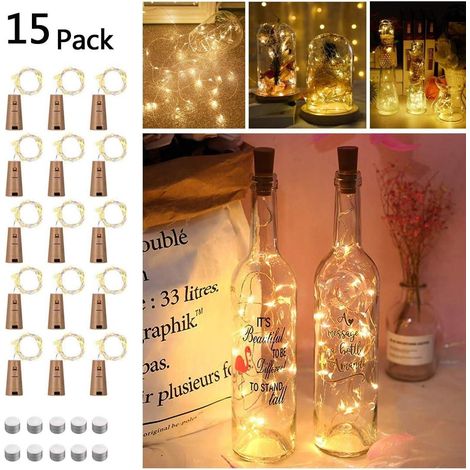 Guirlande lumineuse de 15 bouteilles (20 LED) en liège, décoration romantique pour mariage et fête (blanc chaud) (1/4)