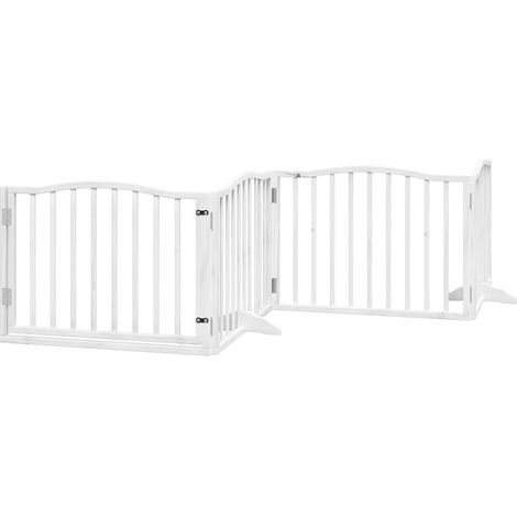 Barrière pour chiens et porte 4 panneaux blanc bois de peuplier CFW40857 (1/5)