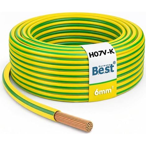 6mm² Green Yellow Flexible Grounding Cable - PVC Conductor H07V-K for PV Installations Wiring Cable Installation Cable Finely Stranded Copper NYAF Protective Conductor (1/5)