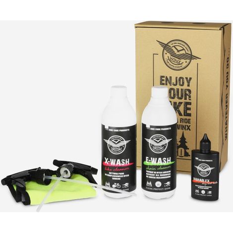 KIT PARA BICICLETAS WINX ENJOY YOUR BIKE: LIMPIADOR/DESENGRASANTE DE TRANSMISIÓN + ESPUMA ACTIVA PARA BICICLETA + LUBRICANTE DE CADENA (1/2)
