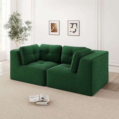 Modulares Ecksofa 2-Sitzer grün aus Cord rahmenlos mit tiefer Sitzfläche und rutschfestem Standfuß (1/5)