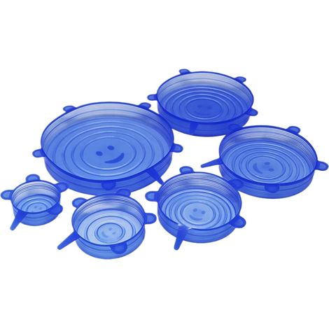 (Blau – 6er-Pack) Dehnbare Silikondeckel, lebensmittelechte Silikondeckel, wiederverwendbar, hitzebeständig, Deckel in verschiedenen Größen, passend für Schüsseln (1/5)