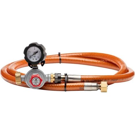 Kit Tuyau de gaz tressé 6,3 mm détendeur manomètre, réglable de 0,5 à 1,5 bar GUILBERT EXPRESS - 629