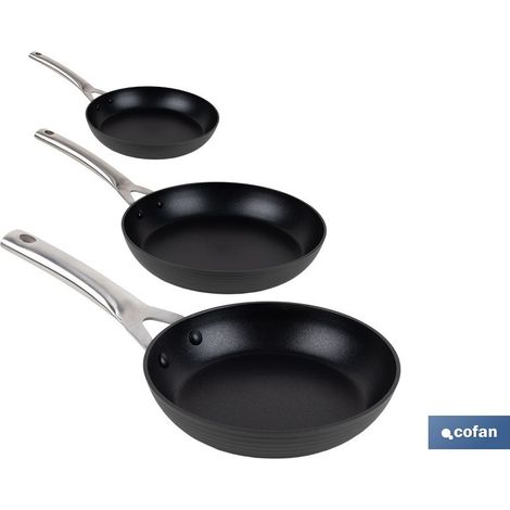 Pack de 3 Poêles Full Induction en Aluminium Forjé 20 24 28 Cm (1/4)