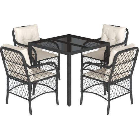 Maison Exclusive - Set da Pranzo da Giardino 5 pz Nero con Cuscini in Polyrattan (1/5)