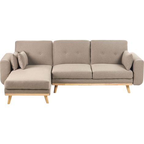 Sofá esquinero tapizado en forma de L asiento acolchado derecho de tela marrón claro Kaarina (1/5)