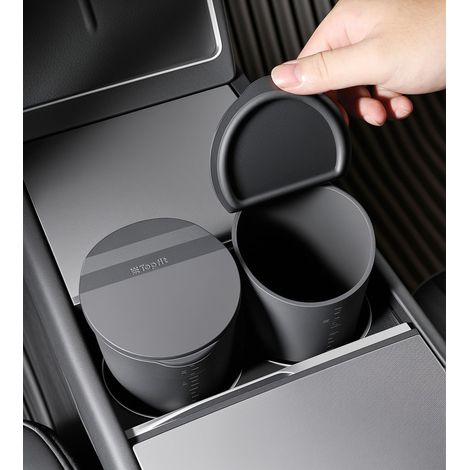 2 Pack Car Trash Can with Lid, Small Cup Holder, Door Pocket, Trash Can for Car, Home, Office, Black (1/5)
