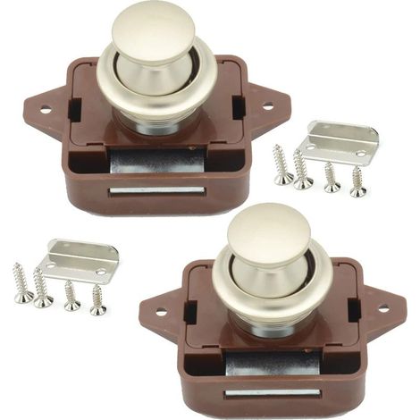 Lot de 2 verrous à bouton poussoir pour armoire à tiroirs camping cars yachts camping caravane bateaux marron (1/4)