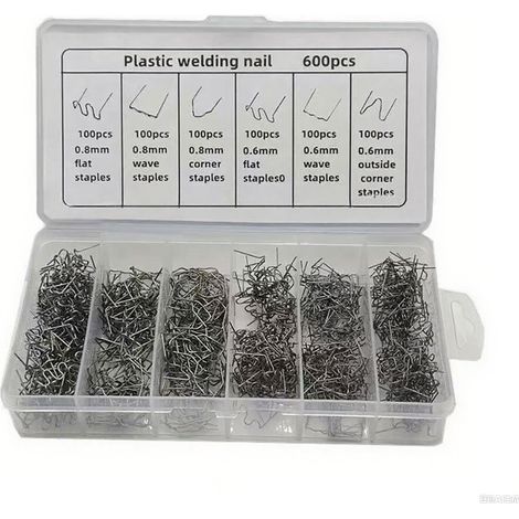 Agrafes de Soudage Plastique, 6 Types (0,6 mm x 0,8 mm) en Acier Inoxydable, pour Réparation Pare, avec Boîte de Rangement - 600 Pièces (1/3)