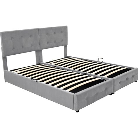 Lit capitonné 180x200 cm, lit de rangement hydraulique, lit coffre haut, lit double multifonctionnel, tissu velours doux pour la peau, gris (1/5)