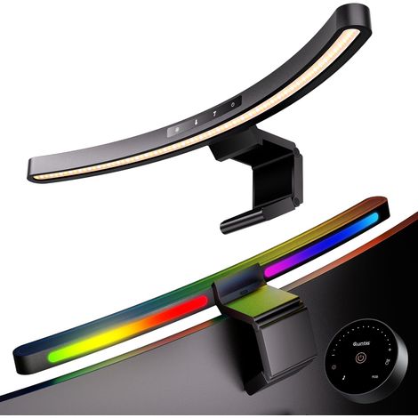 Lampe Ecran RGB Incurvé Monitor Light Bar IM Music Sync 45cm Noir  RGB Rétroéclairage Sync Musique, 88+56 LED, Double Réglage-Tactile/Télécommande, Lumière Ambiante pour Bureau Gaming (1/5)
