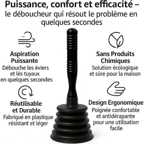 Ventouse Deboucheur - Aspiration Puissante pour Canalisations - Pour Éviers Douche Lavabo Baignoire - 1 Pièce (1/5)