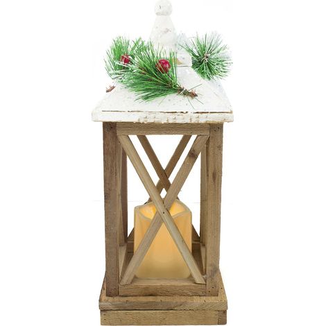 Lanterna con Lumino di Natale in Legno con Luce Led e Glitter
