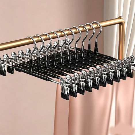 Set mit 10 Metall-Hosenbügeln, 31 cm lange Hosenbügel, mit zwei rutschfesten Clips, platzsparend, Rockbügel für Hosen, Röcke und Kleidung (1/5)