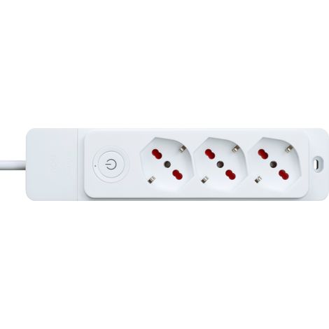 Multipresa con spina 16A piegata a 90°, 3 prese bipasso/schuko 10A/16A, cavo 1,5 metri, con interruttore, bianco, serie Emilia Specialist - Rosi RS8322B
