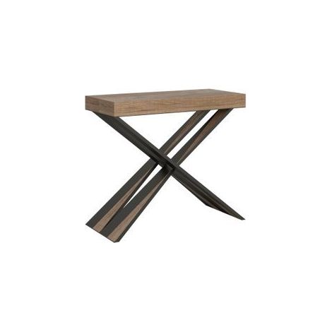 Console extensible bois naturel et pieds croisés métal 40 à 300cm Diair-Pied et support sur roulettes-5 rallonges fines (1/5)
