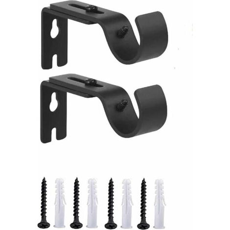 Kit de 2 supports muraux réglables pour tringle à rideaux en métal robuste – longueur ajustable de 3 à 12 cm – couleur noir